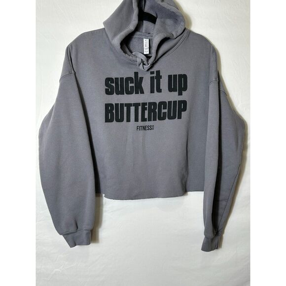 Bella + Canvas "Suck It Up Buttercup" Crop Top Fleece Hoodie Women's Size L - Picture 1 of 3